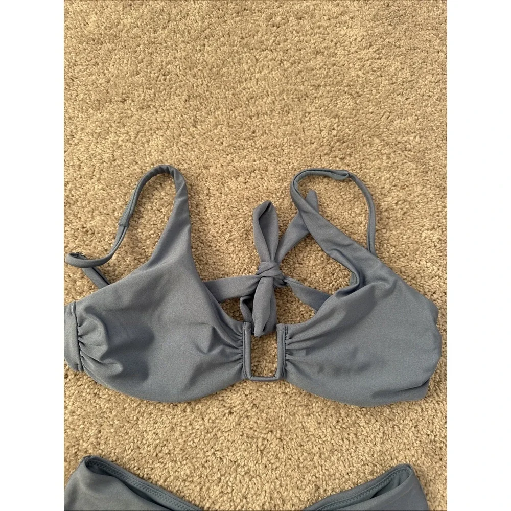 Blue Sheen Bikini H&M High Waisted Cheeky Bottoms Size M Top Size S